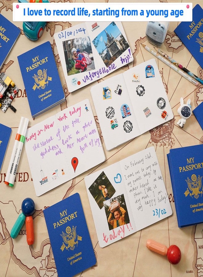 XIISVINT 30 Pcs Blank Passport Notebook Blue Passport Book Fake Passport Travel Journal Sticker Collection Book for Kids School Projects World Travel Pretend Activity Party Favors, 5.51x3.9 Inch - Image 3